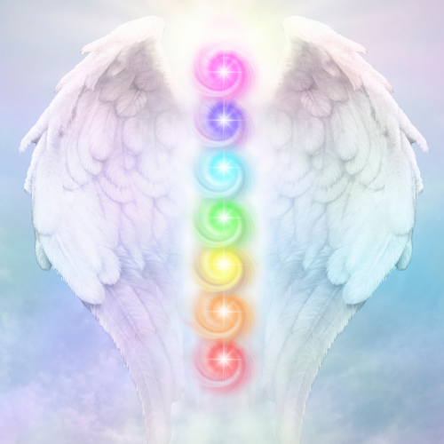 7 chakra principali con ali dell'angelo